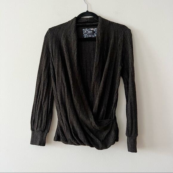 Anthropologie Maeve Rafela Hacci Brown Surplice Top - Picture 2 of 6